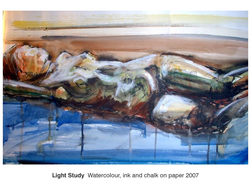 Light Study, watercolour, ink and chalk reclining figure, 2007