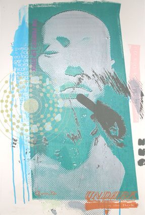 Layered screenprinted portrait of Quinta
